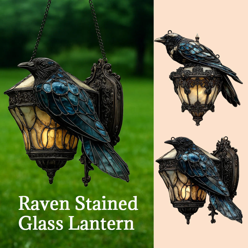 Raven lantern in stained glass
