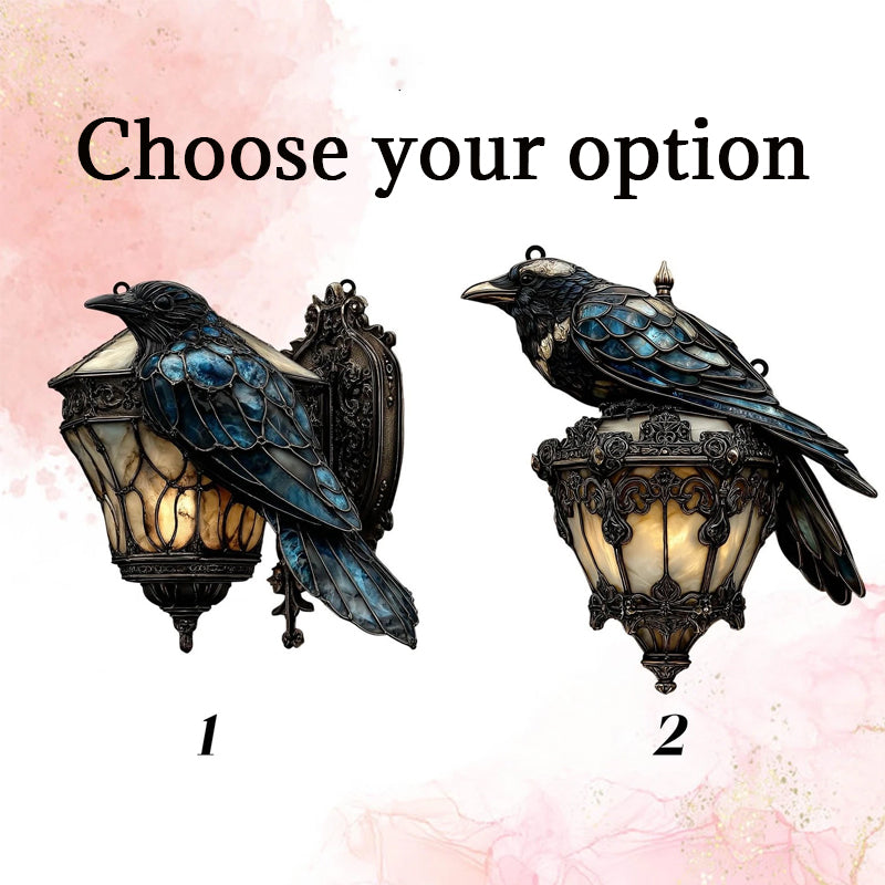 Raven lantern in stained glass