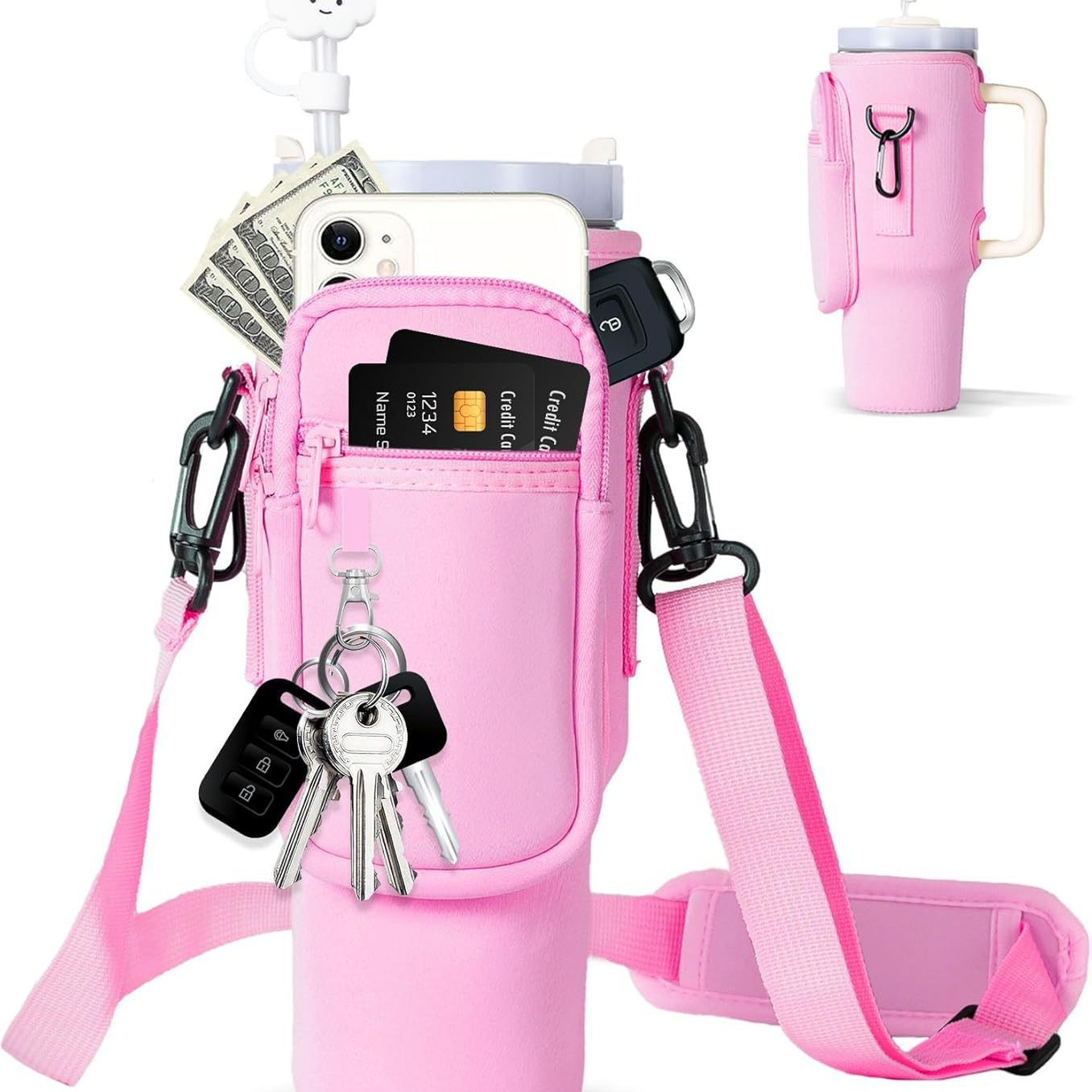 Adjustable Shoulder Bag With Thermos Cup Holder for 40oz