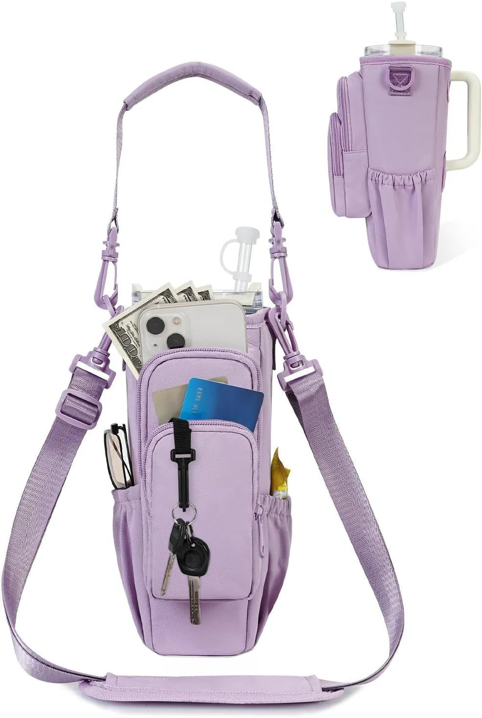 Adjustable Shoulder Bag With Thermos Cup Holder for 40oz