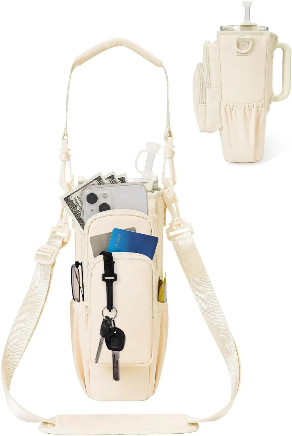 Adjustable Shoulder Bag With Thermos Cup Holder for 40oz
