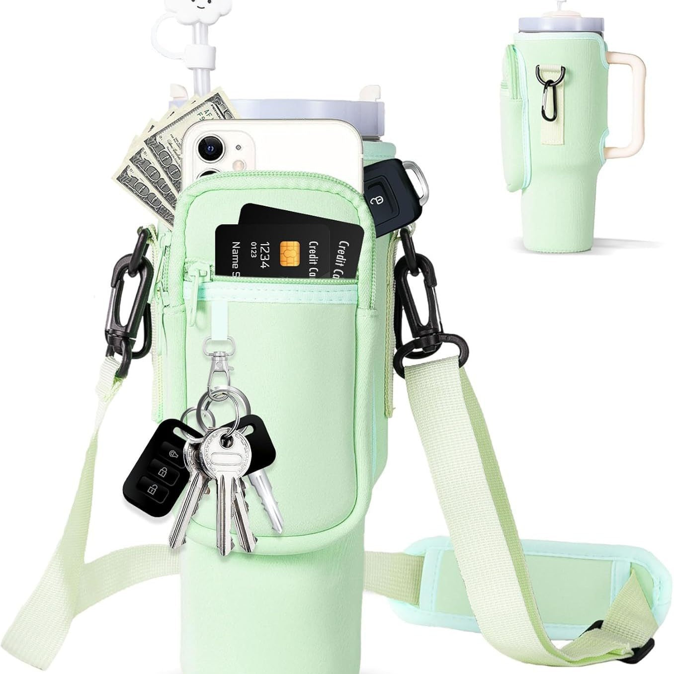 Adjustable Shoulder Bag With Thermos Cup Holder for 40oz
