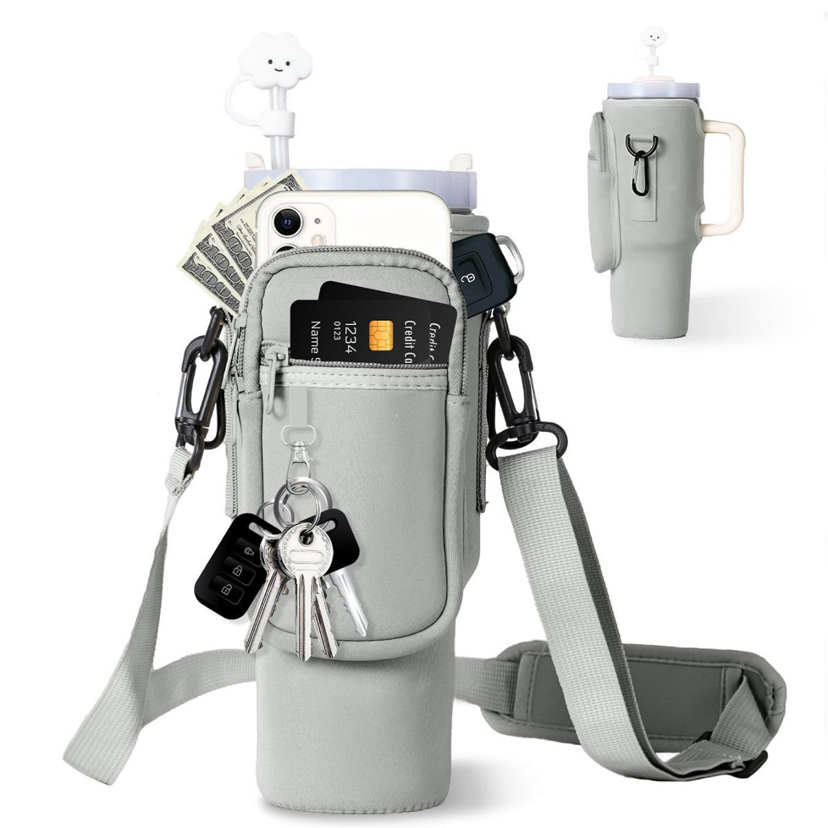 Adjustable Shoulder Bag With Thermos Cup Holder for 40oz