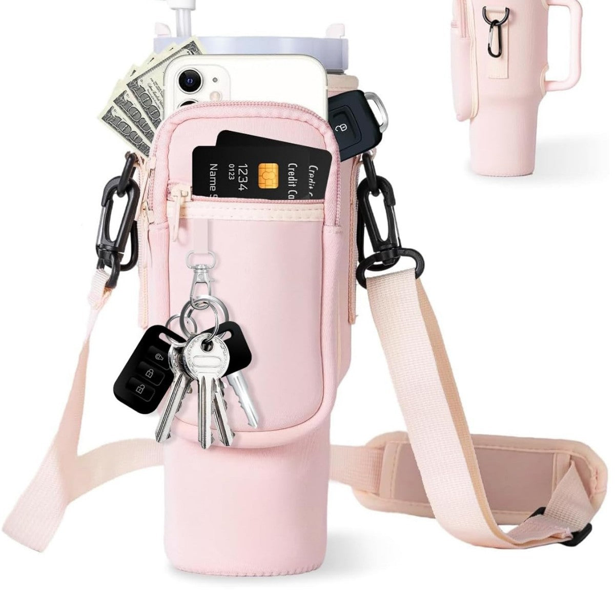 Adjustable Shoulder Bag With Thermos Cup Holder for 40oz