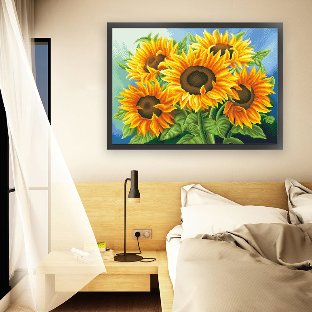 Sunflower – Cross stitch kit with beads (66 x 49 cm)