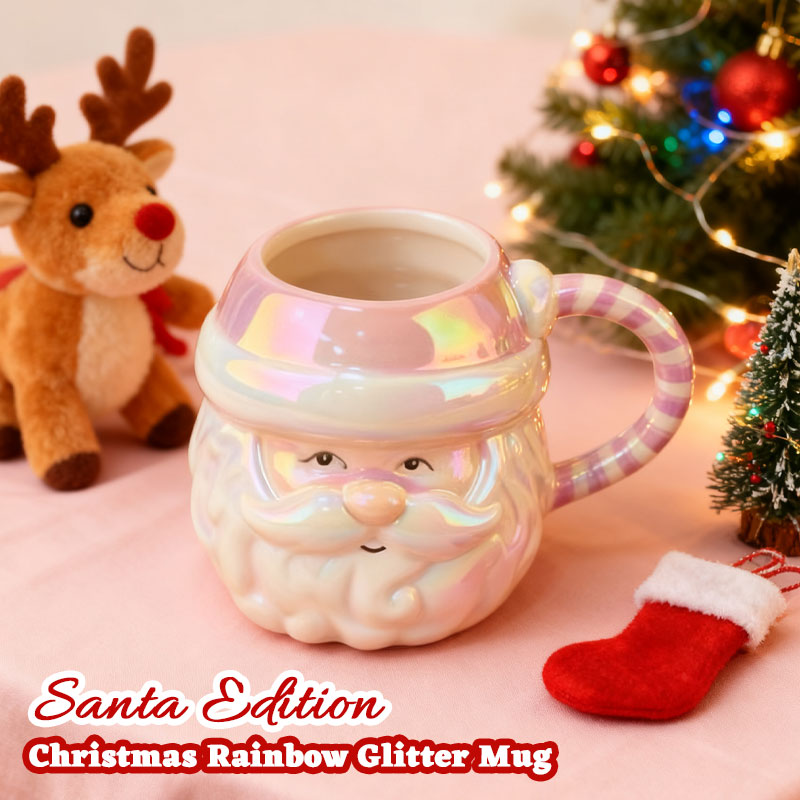 🌈 Weihnachtlicher Regenbogen-Glanzbecher – Santa Edition 🎅✨