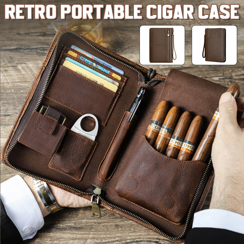 🏆 Tragbare Zigarrenkiste mit Vintage-Motiv und Litschi-Muste