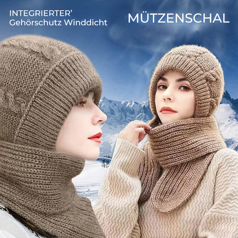 Damen Verdickter Warmer Einteiliger Hutschal/Women's thickened warm one-piece hooded scarf