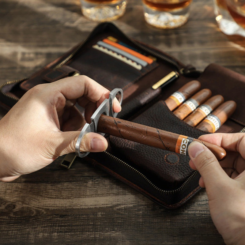 🏆 Tragbare Zigarrenkiste mit Vintage-Motiv und Litschi-Muste