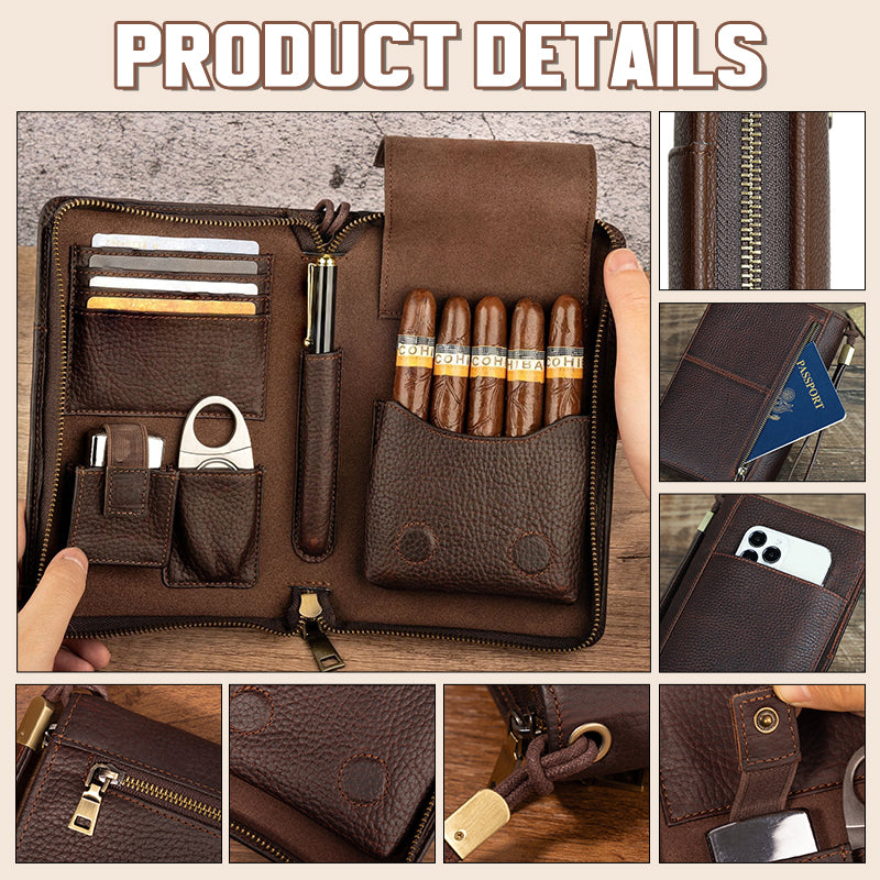 🏆 Tragbare Zigarrenkiste mit Vintage-Motiv und Litschi-Muste