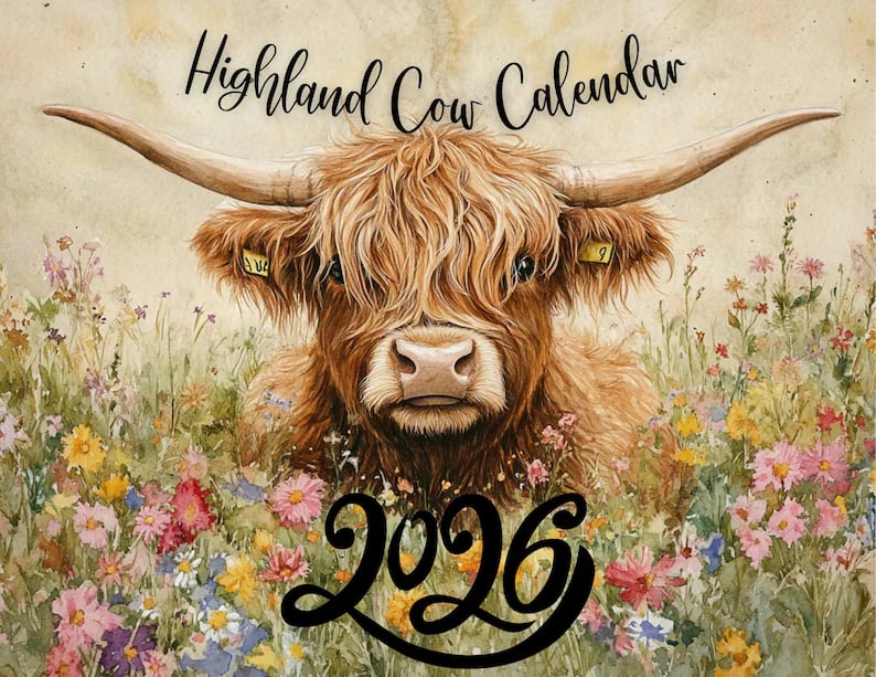 🐮Hochlandkuh-Kalender 2026 – Rustikale Wanddekoration im Landhausstil & Monatsplaner📅
