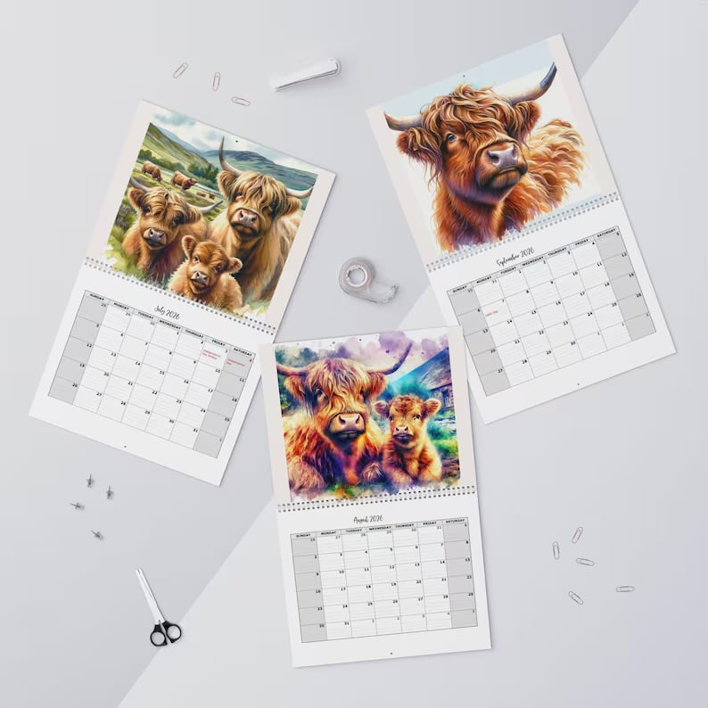 🐮Hochlandkuh-Kalender 2026 – Rustikale Wanddekoration im Landhausstil & Monatsplaner📅